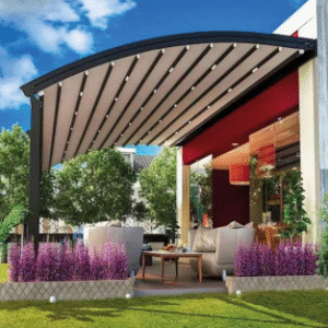 Porche/ pérgola de lona tensada con estructura metálica (3 x 4 m) — instalación integral